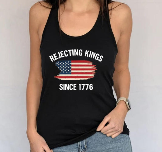 Rejecting Kings Since 1776 Tank Top, No Kings in America Women's Tank, Y2k American Flag Summer Tank Top, Pro-Democracy 4th of July Tank Top